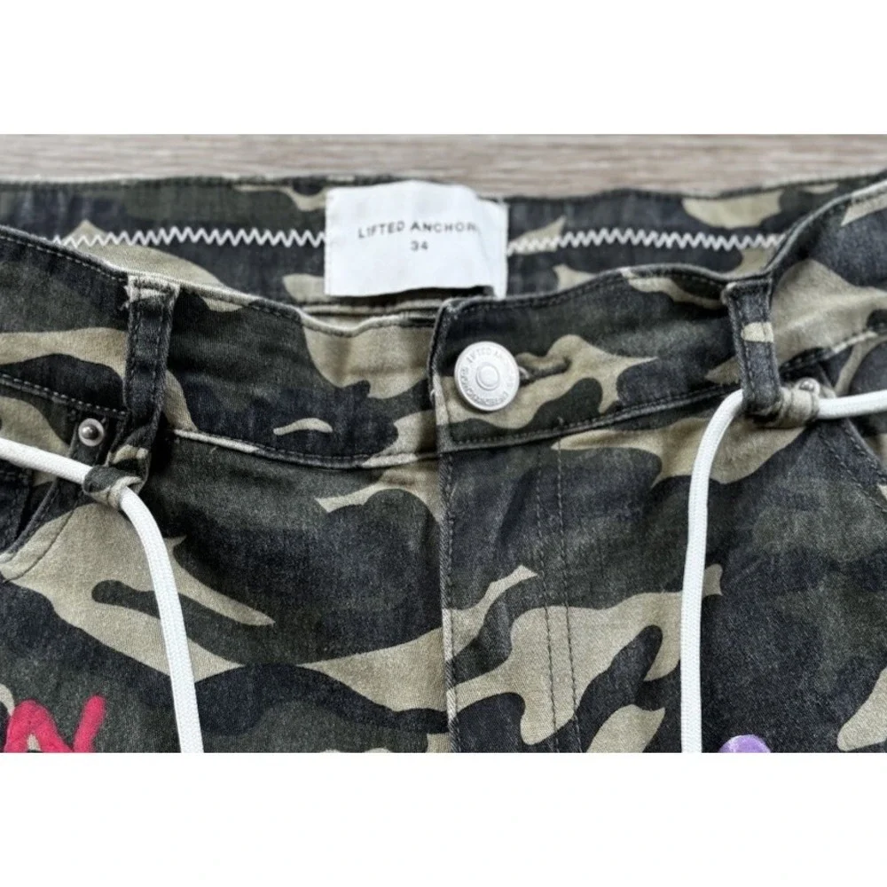 Lifted Anchors Custom Graphic Camo Cargo Men's Pants Size 34 Streetwear LA